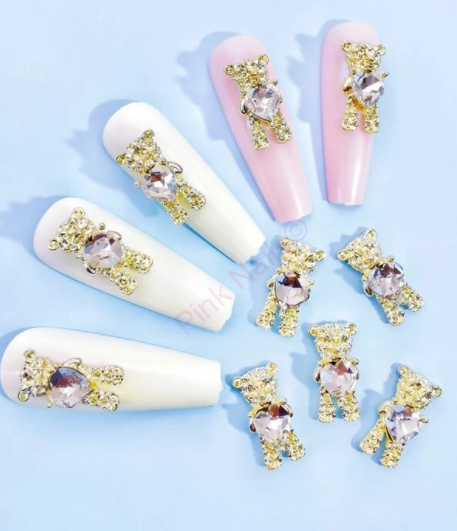 Ozdoba na nehty 3D zlatý kovový medvídek 1ks