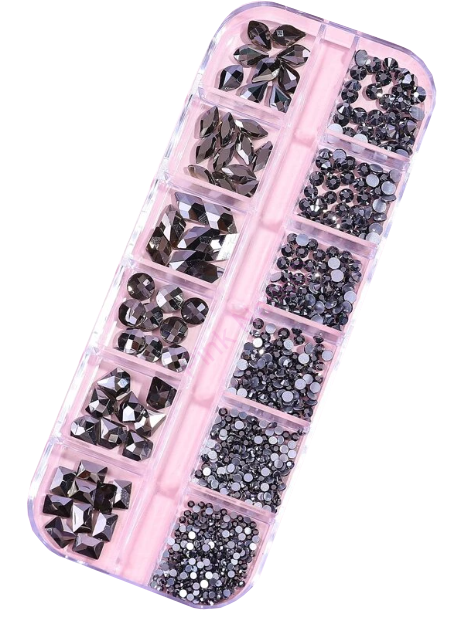 Zdobení nehtů - Kamínky mix XL balení - 12 různých druhů black diamond