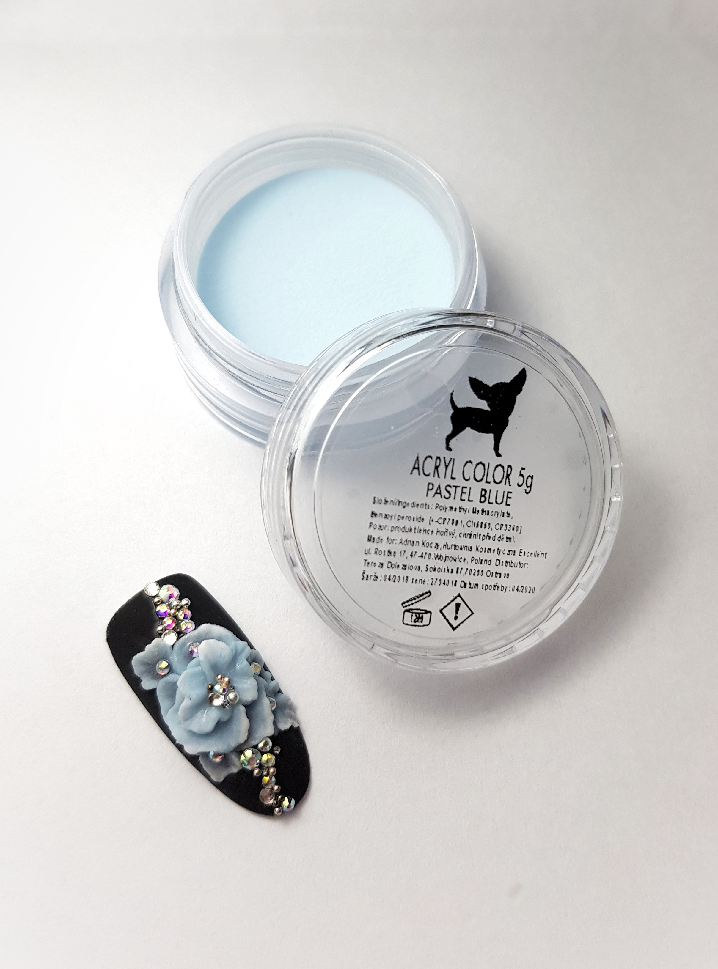 Akrylový pudr Pastel blue 5g - čirý kelímek