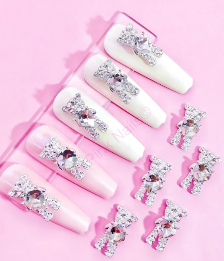 Ozdoba na nehty 3D stříbrný kovový medvídek 1ks