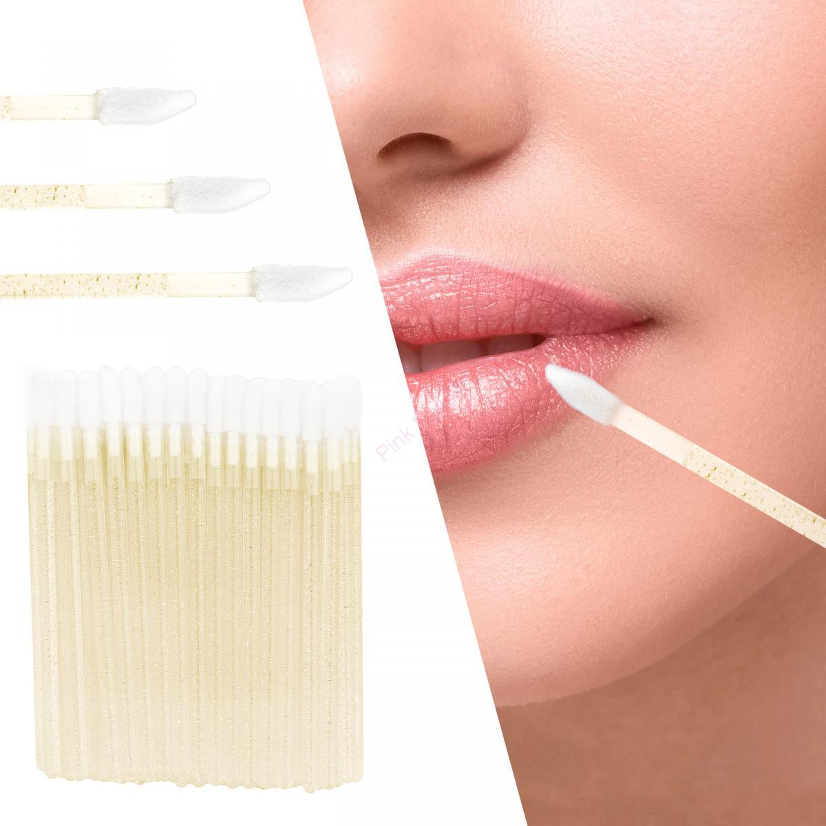 Jednorázový aplikátor na rty/na nehty zlatý se třpytkami 50ks