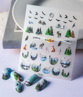 Zdobení na nehty - Nálepky les a lišky 5D TS-202